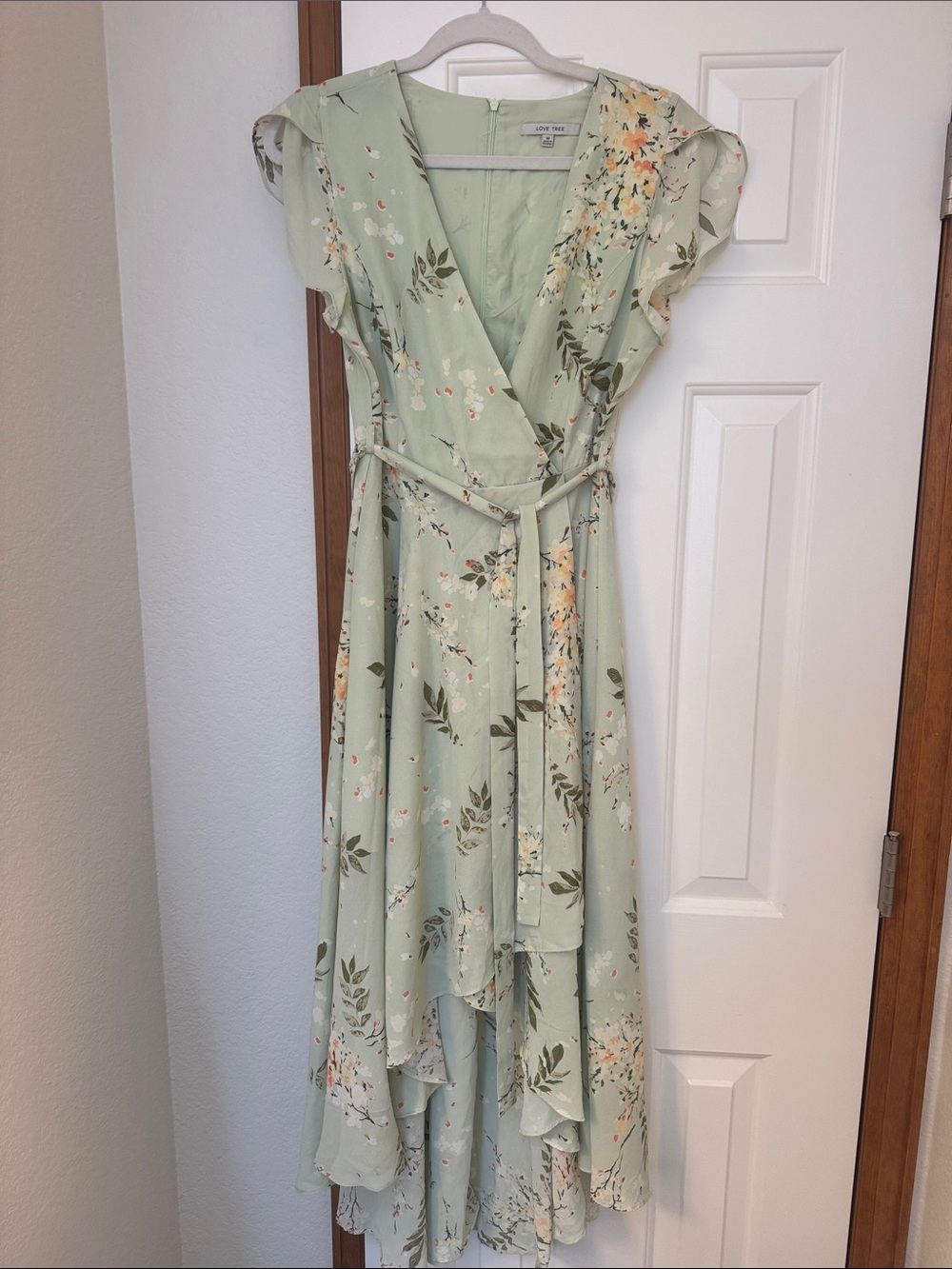 Love Tree Mint Green Floral High-Low Wrap Dress